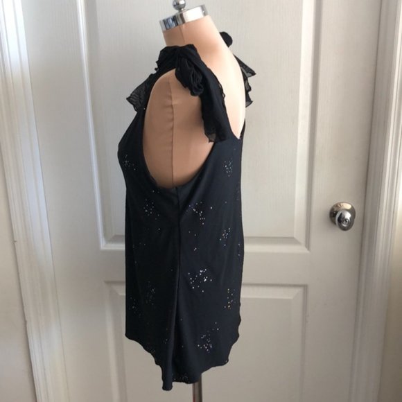 Black Top w Sparkles Adjustable Straps Asymmetrical Side on Bottom  Sz.L - Picture 3 of 10